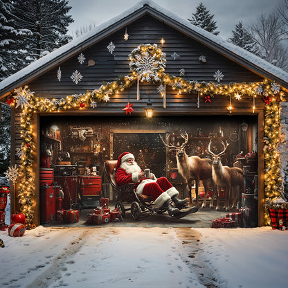 Lorva Christmas Garage Door Banner Decoration Santa’s Reindeer Garage