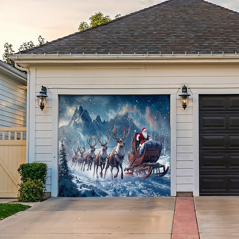 Lorva Christmas Garage Door Banner Decoration Santa’s Festive Forest Journey