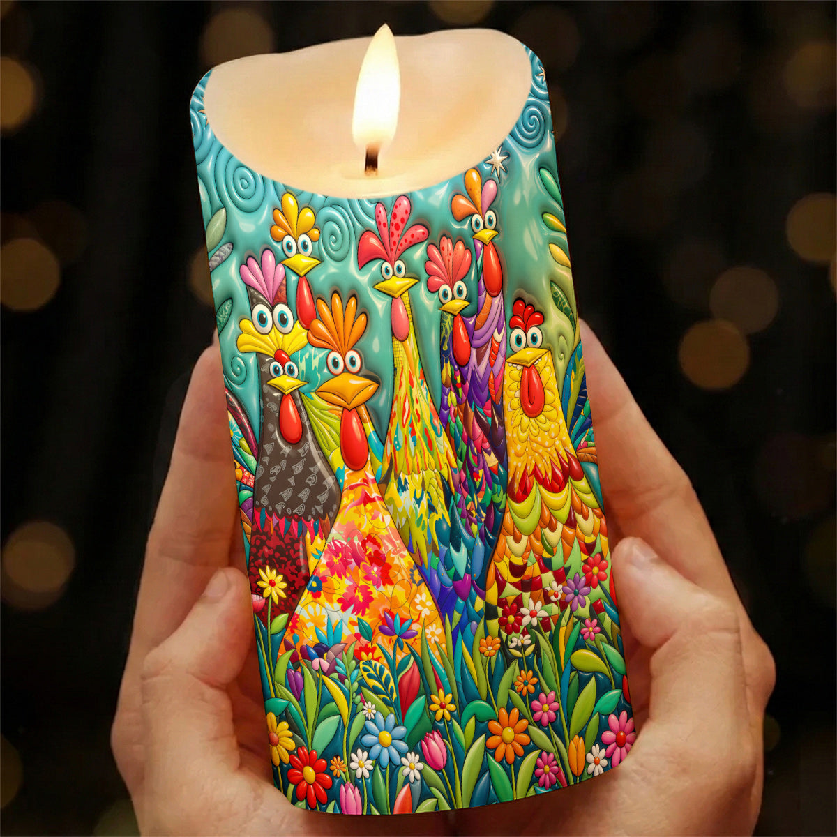 Lorva Chicken LED Candle Charming Floral Chickens