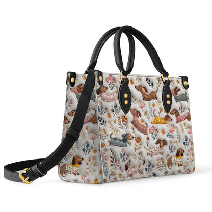 Lorva Dachshund Leather Bag Happy Field Flowers