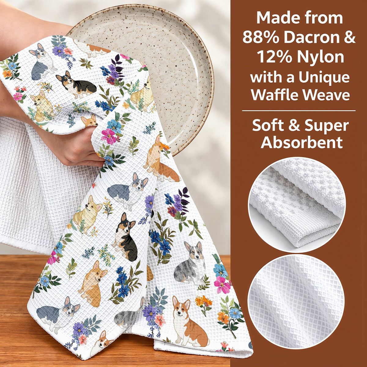 Lorva Corgi Kitchen Towel Charming Floral Corgi
