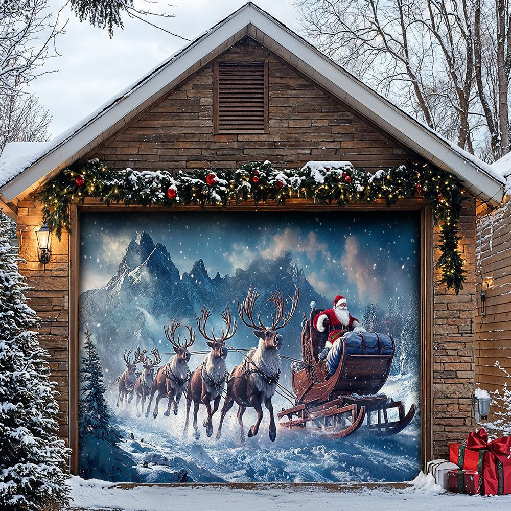 Lorva Christmas Garage Door Banner Decoration Santa’s Festive Forest Journey