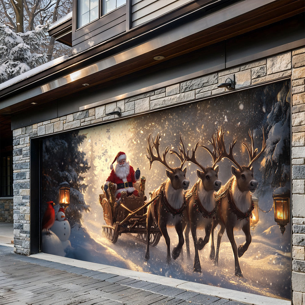 Lorva Christmas Garage Door Banner Decoration Santa’s Reindeer Journey