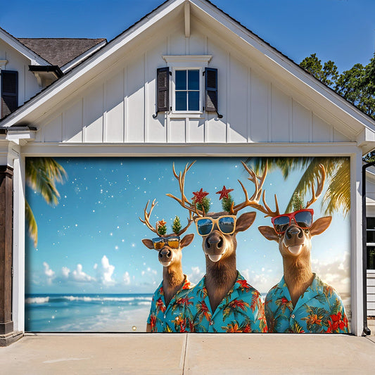 Lorva Christmas Garage Door Banner Decoration Santa’s Tropical Reindeer Crew