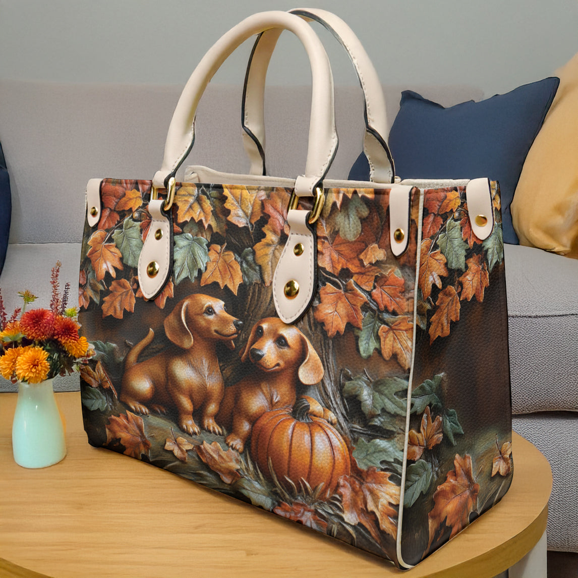 Lorva Dachshund Leather Bag Autumn Tails