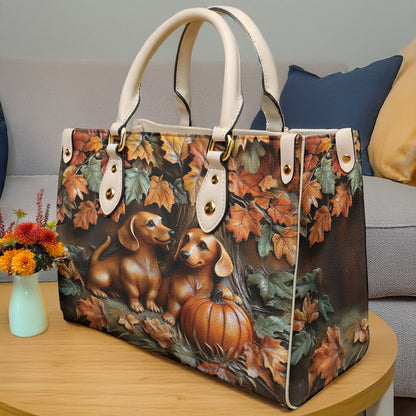 Lorva Dachshund Leather Bag Autumn Tails