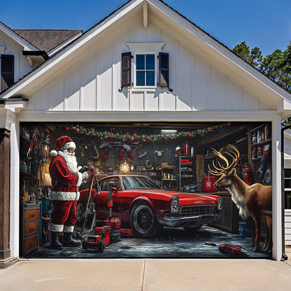 Lorva Christmas Garage Door Banner Decoration Reindeer At The Repair Shop