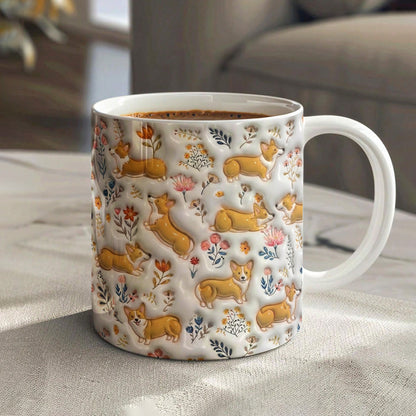Lorva Corgi Flat Print Mug Cute Field Flowers