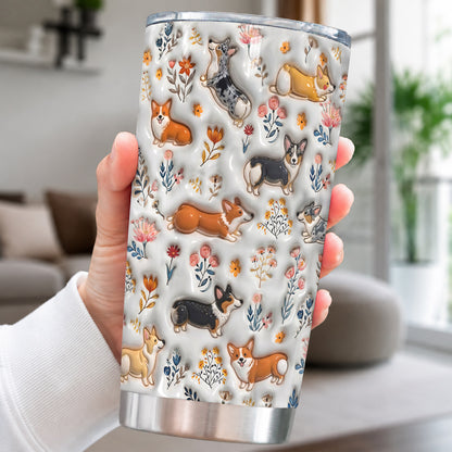 Lorva Corgi 20Oz Flat Print Tumbler Happy Field Flowers