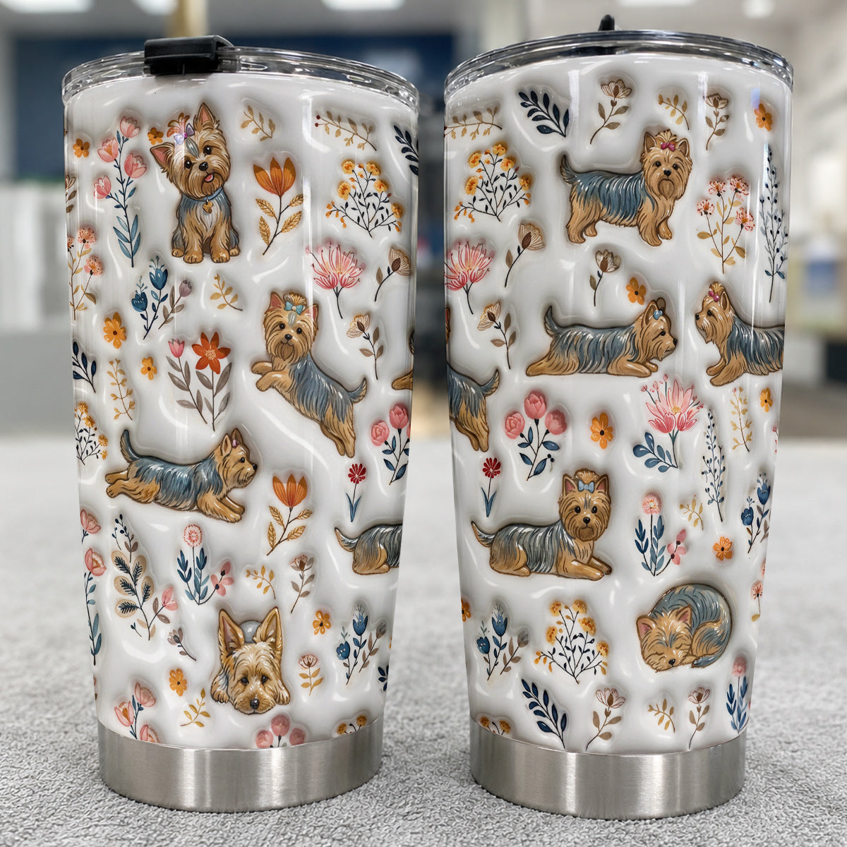 Lorva Yorkie 20Oz Flat Print Tumbler Happy Field Flowers
