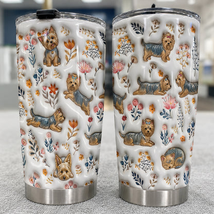 Lorva Yorkie 20Oz Flat Print Tumbler Happy Field Flowers