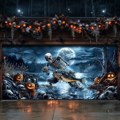 Lorva Halloween Garage Door Banner Decoration Gone Fishing