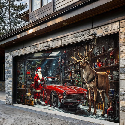 Lorva Christmas Garage Door Banner Decoration Santa's Merry Motorworks