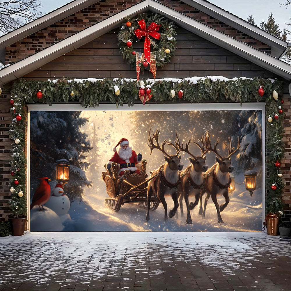Lorva Christmas Garage Door Banner Decoration Santa’s Reindeer Journey