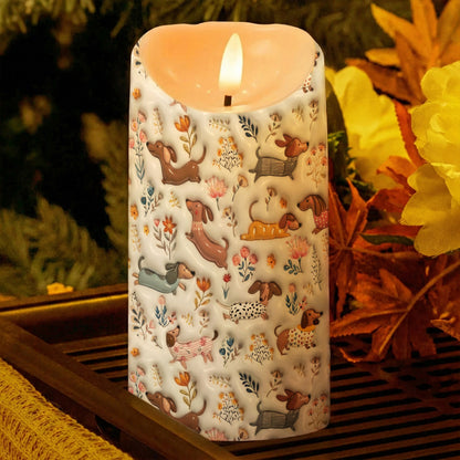 Lorva Dachshund LED Candle Happy Field Flowers