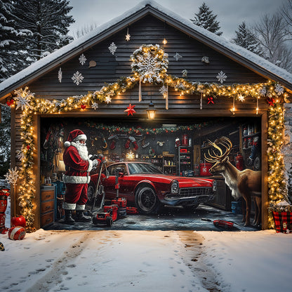 Lorva Christmas Garage Door Banner Decoration Reindeer At The Repair Shop