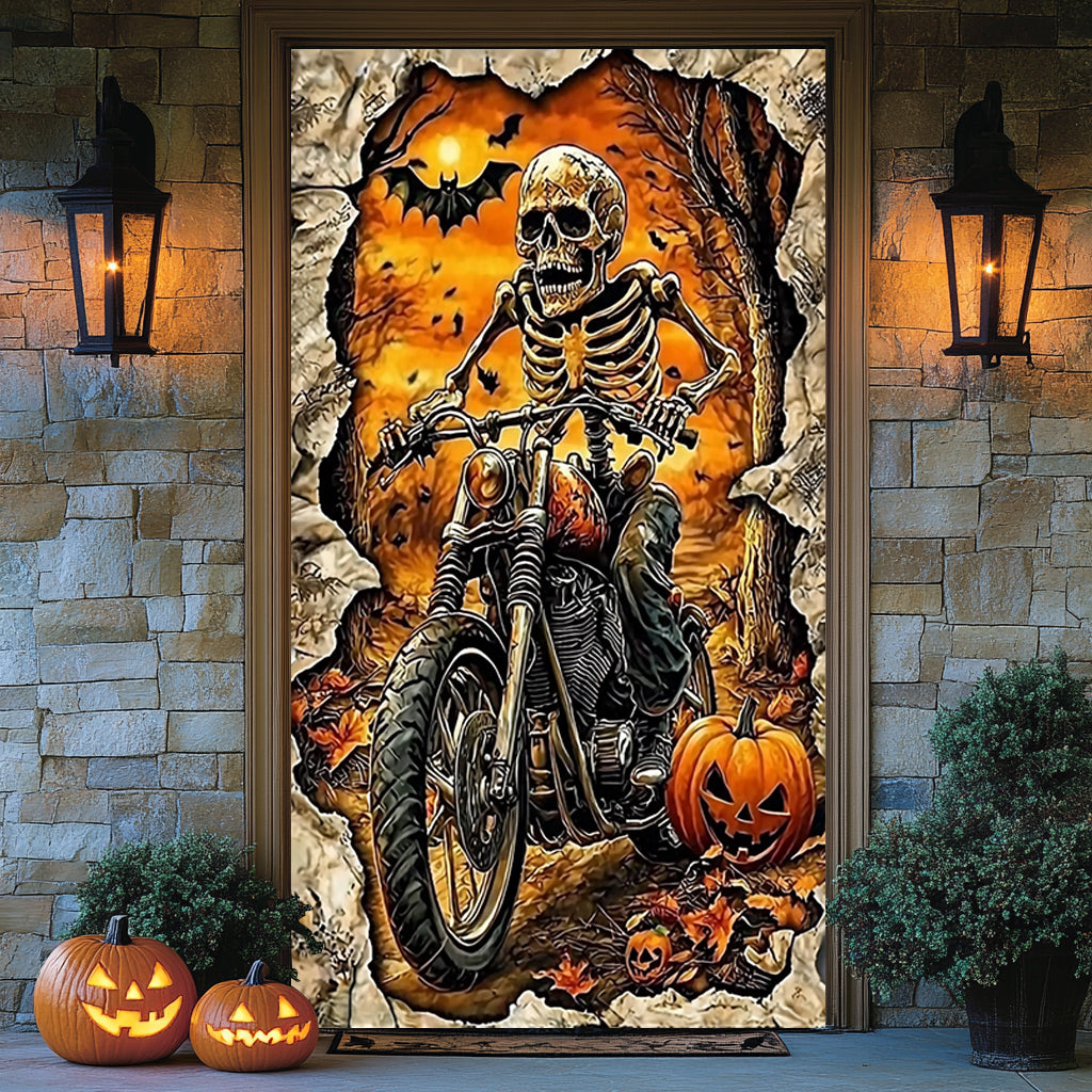 Lorva Halloween Door Cover Skeleton Rider’s Halloween Ride