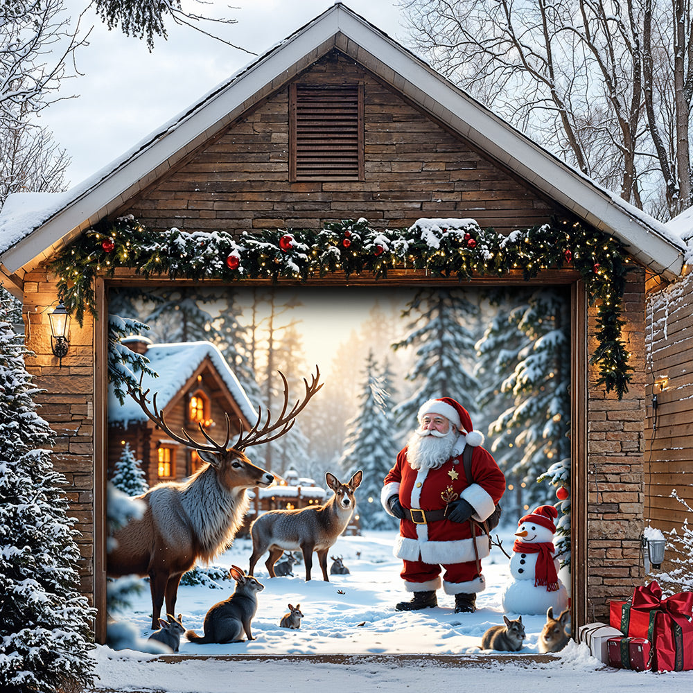 Lorva Christmas Garage Door Banner Decoration Santa’s Woodland Wonder
