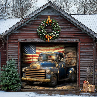 Lorva Patriotic Garage Door Banner Decoration Rustic Truck