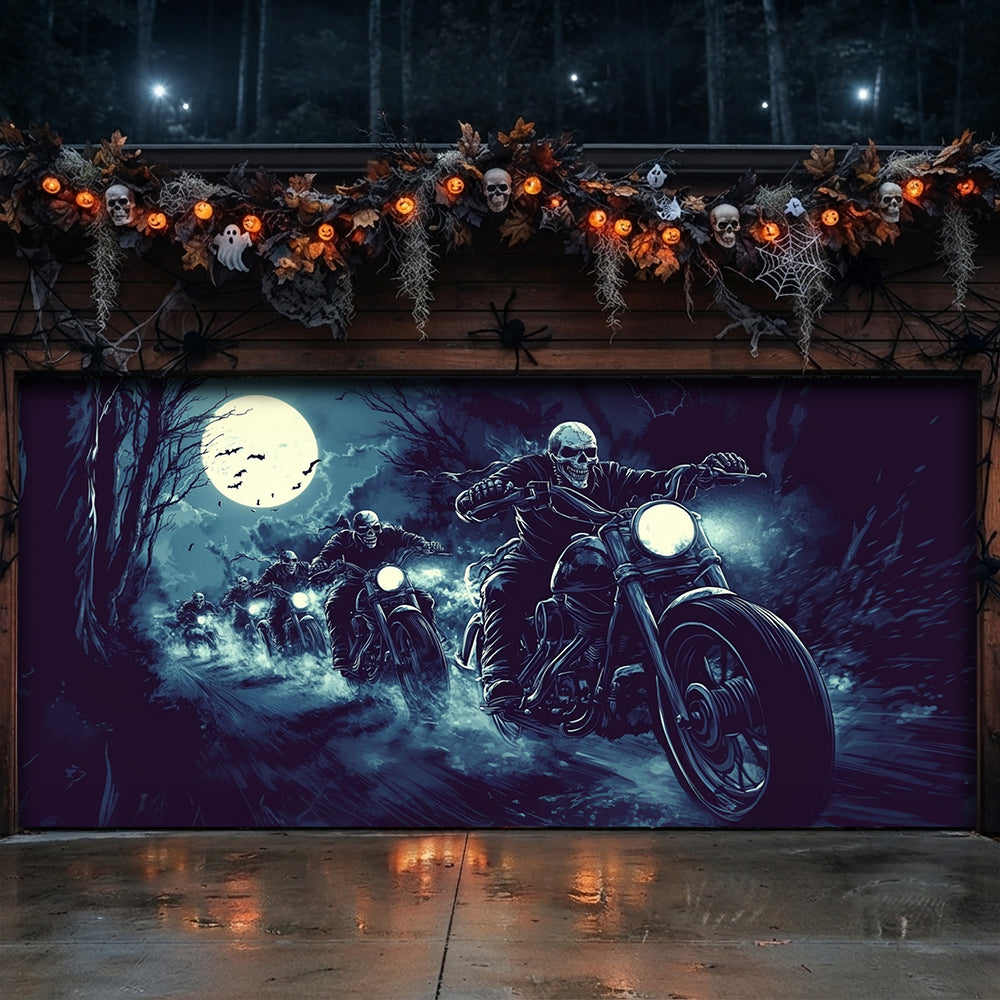 Lorva Halloween Garage Door Banner Decoration Phantom Biker Crew