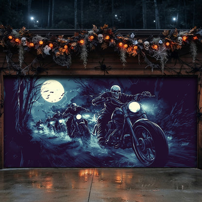 Lorva Halloween Garage Door Banner Decoration Phantom Biker Crew