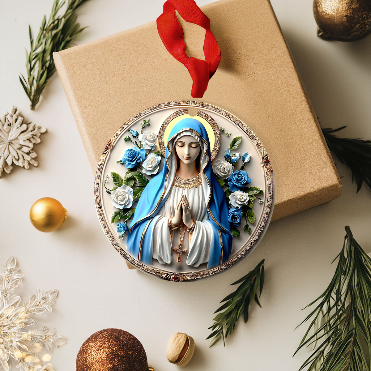 Lorva 2D Acrylic Ornament Charming Virgin Mary Roses