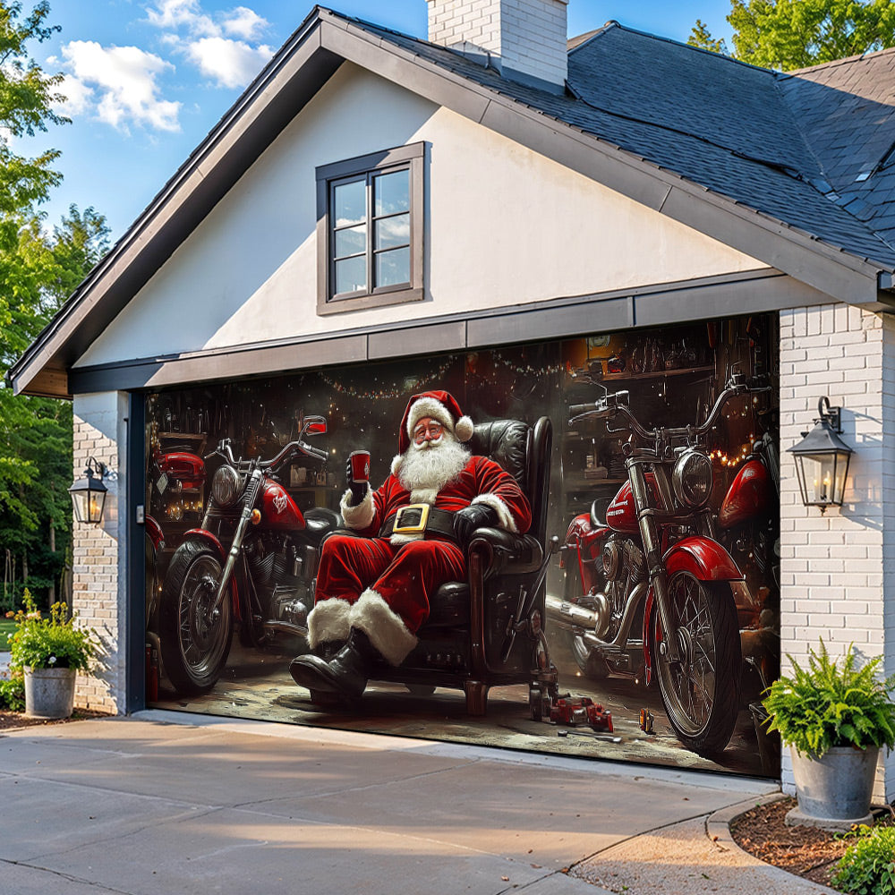 Lorva Christmas Garage Door Banner Decoration Santa’s Holiday Ride Garage