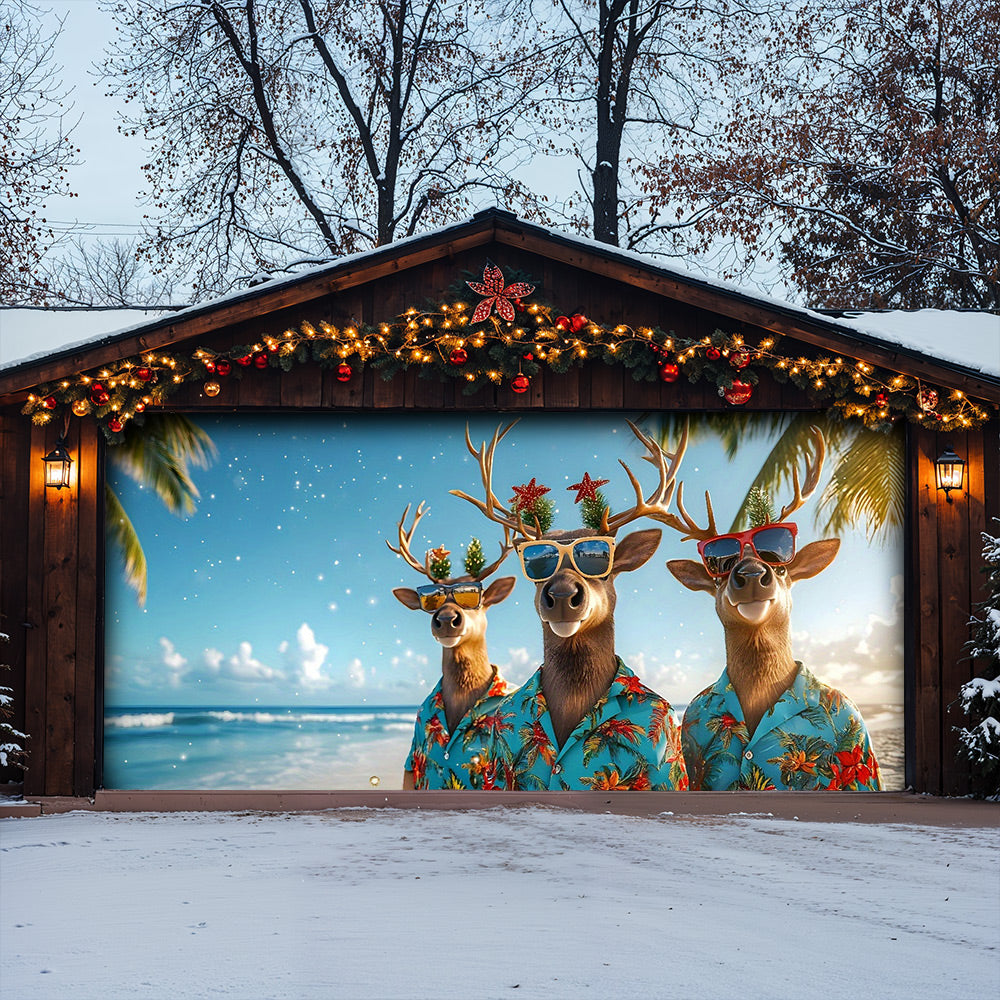 Lorva Christmas Garage Door Banner Decoration Santa’s Tropical Reindeer Crew