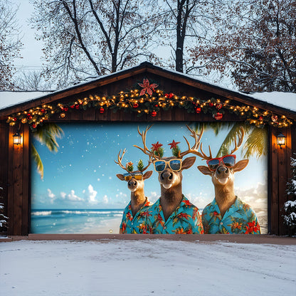 Lorva Christmas Garage Door Banner Decoration Santa’s Tropical Reindeer Crew