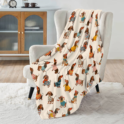 Lorva Dachshund Fleece Blanket Happy Holiday