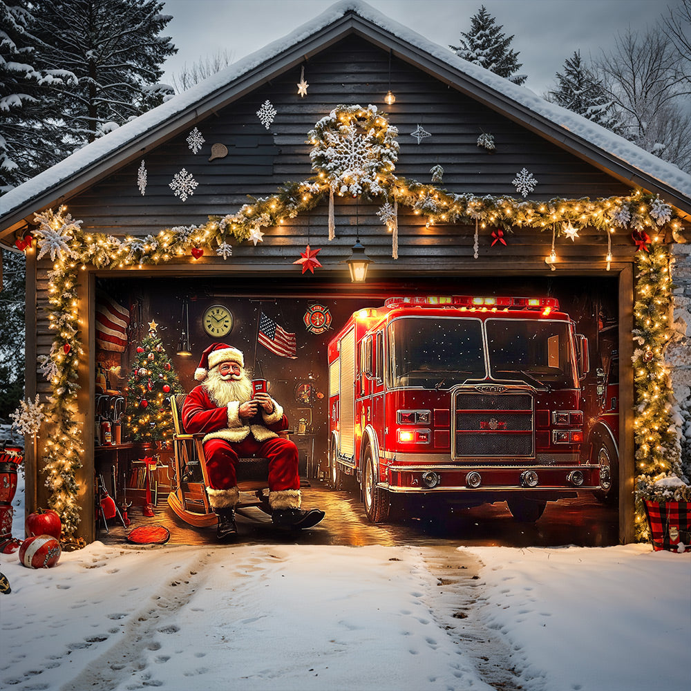 Lorva Garage Door Banner Decoration Santa’s Firehouse Rest