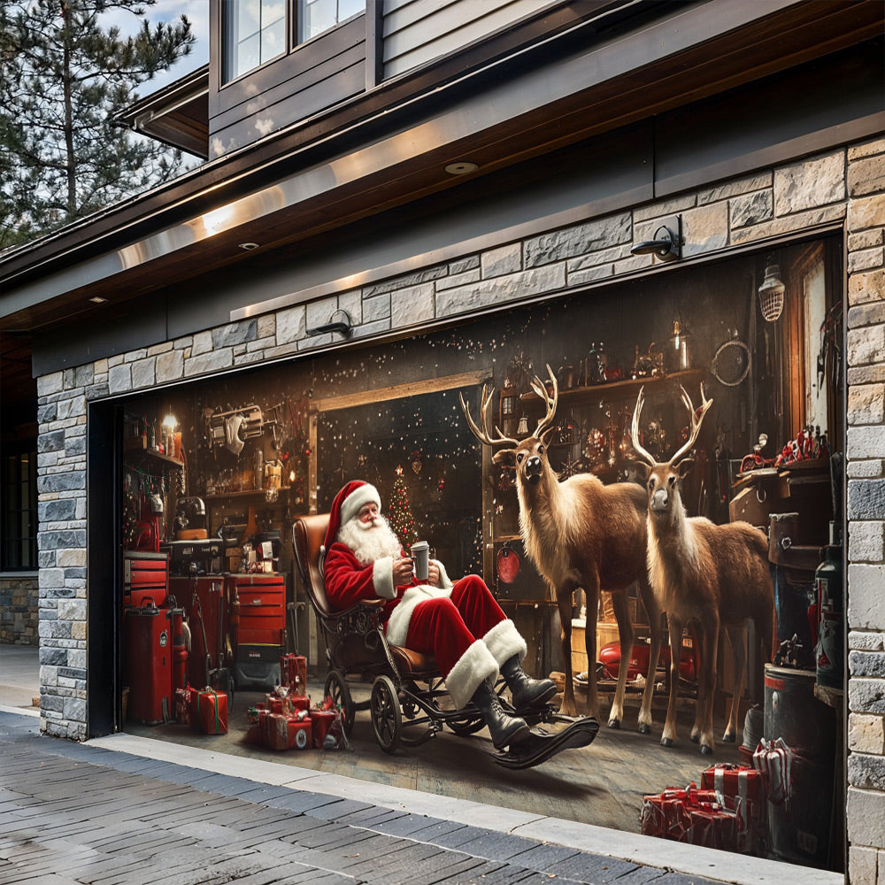 Lorva Christmas Garage Door Banner Decoration Santa’s Reindeer Garage
