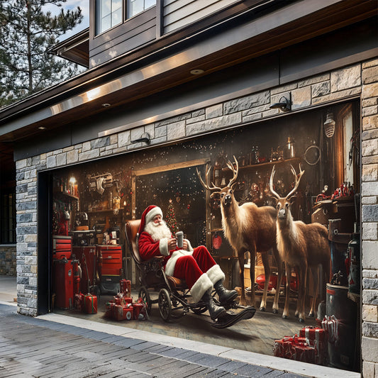 Lorva Christmas Garage Door Banner Decoration Santa’s Reindeer Garage