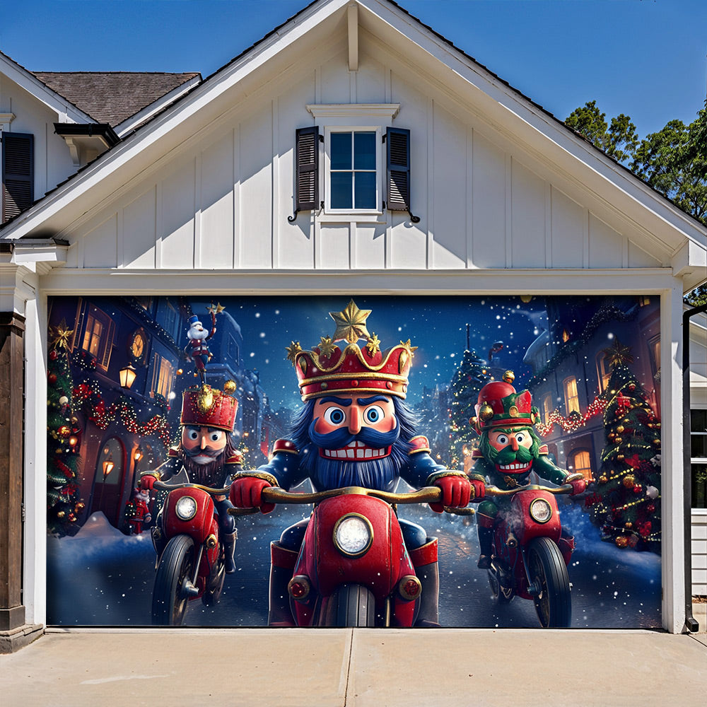 Lorva Christmas Garage Door Banner Decoration Funny Nutcracker Biker