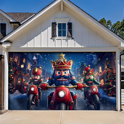 Lorva Christmas Garage Door Banner Decoration Funny Nutcracker Biker