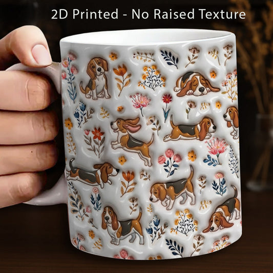 Lorva Beagle Flat Print Mug Happy Field Flowers