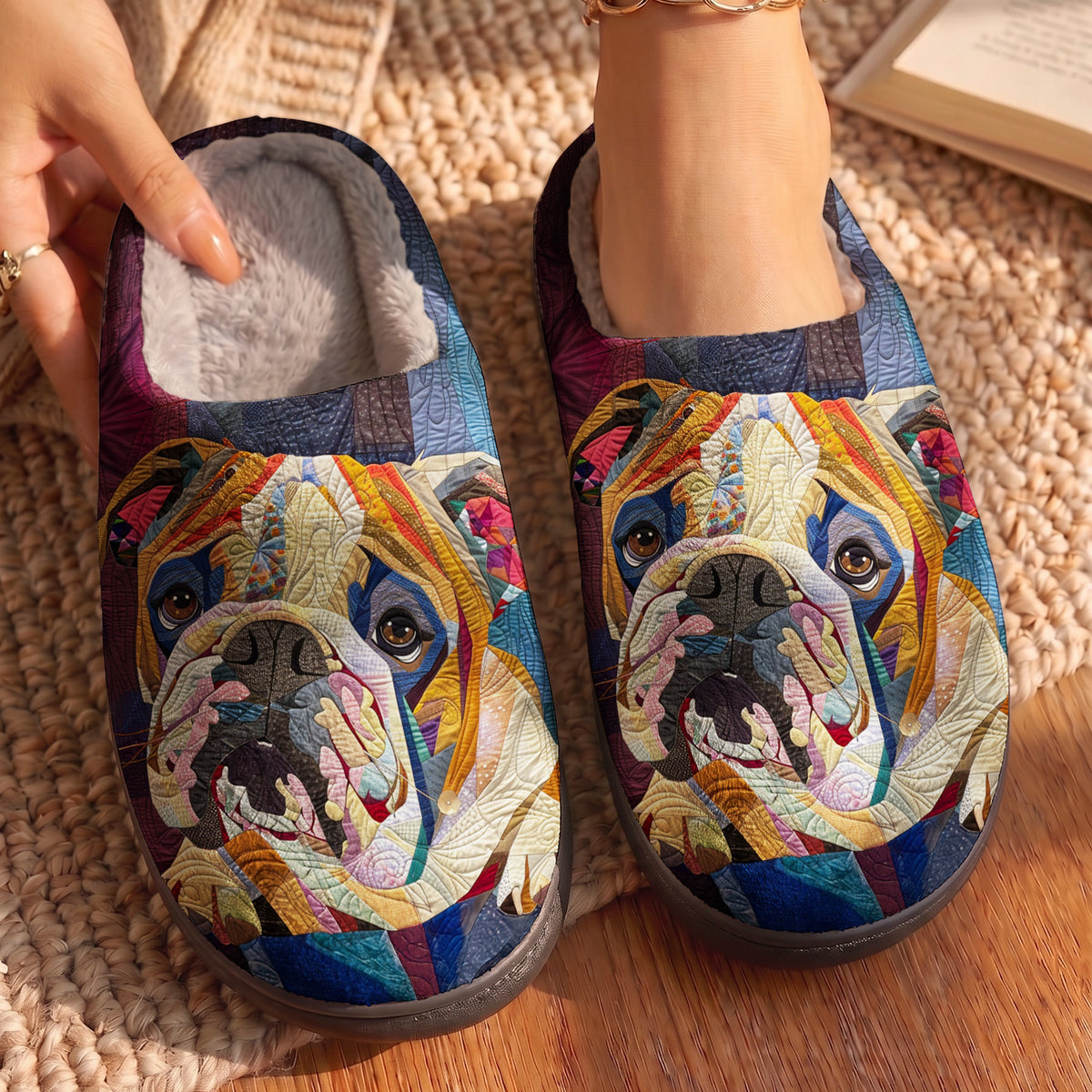 Lorva English Bulldog Fleece Lined Slippers Cute