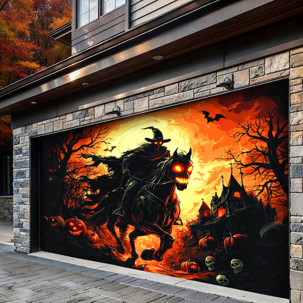 Lorva Halloween Garage Door Banner Decoration The Cursed Horseman Halloween