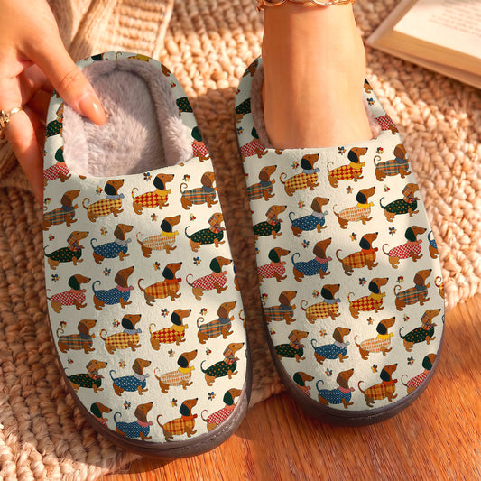 Lorva Dachshund Fleece Lined Slippers Cozy & Happy