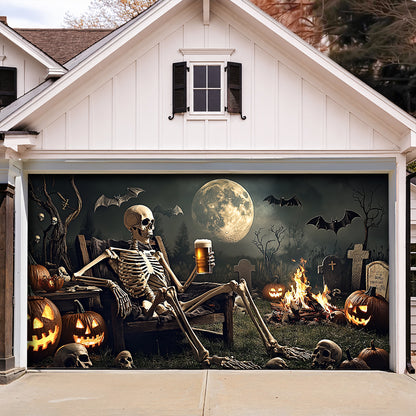 Lorva Garage Door Banner Decoration Skeleton's Last Call