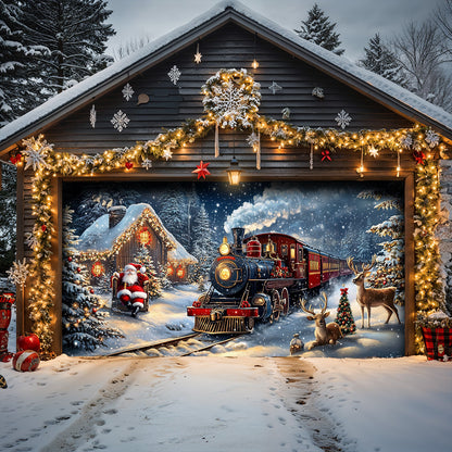 Lorva Christmas Garage Door Banner Decoration Winter Wonderland Christmas Train