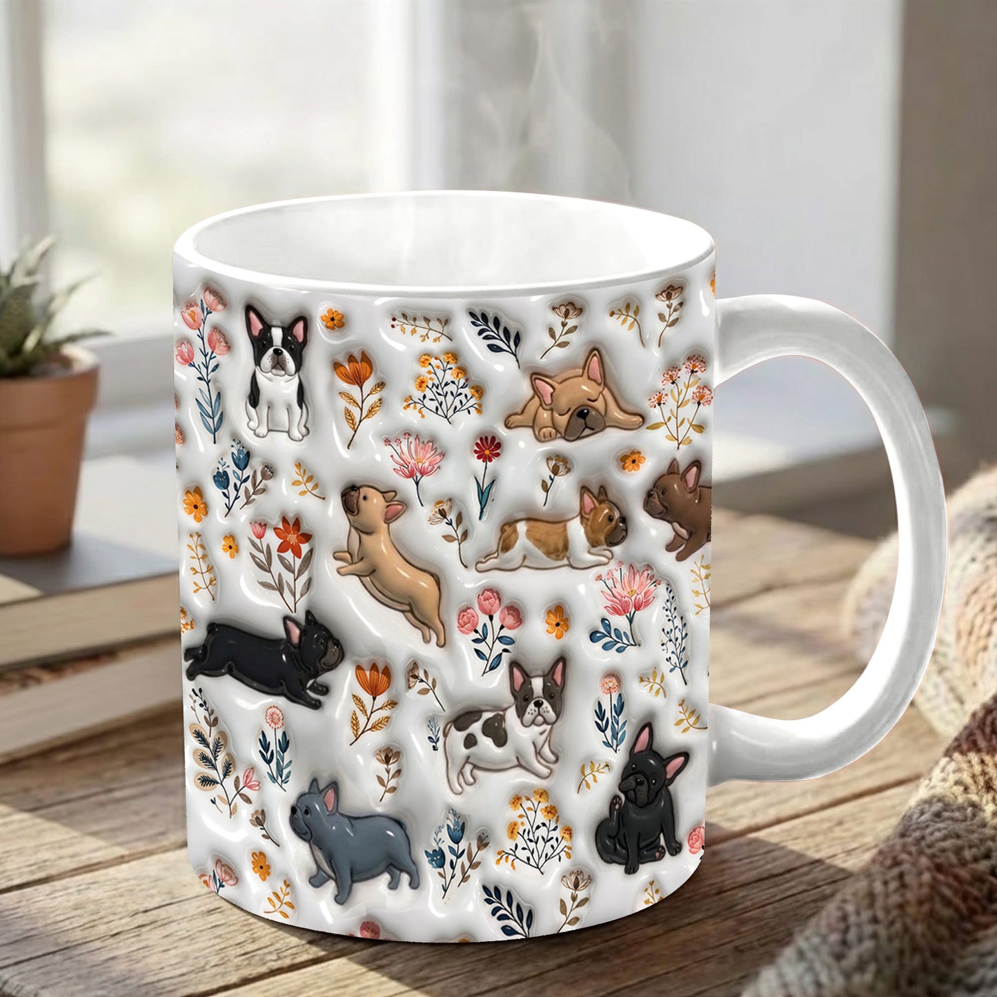 Lorva French Bulldog Flat Print Mug Cute Field Floral