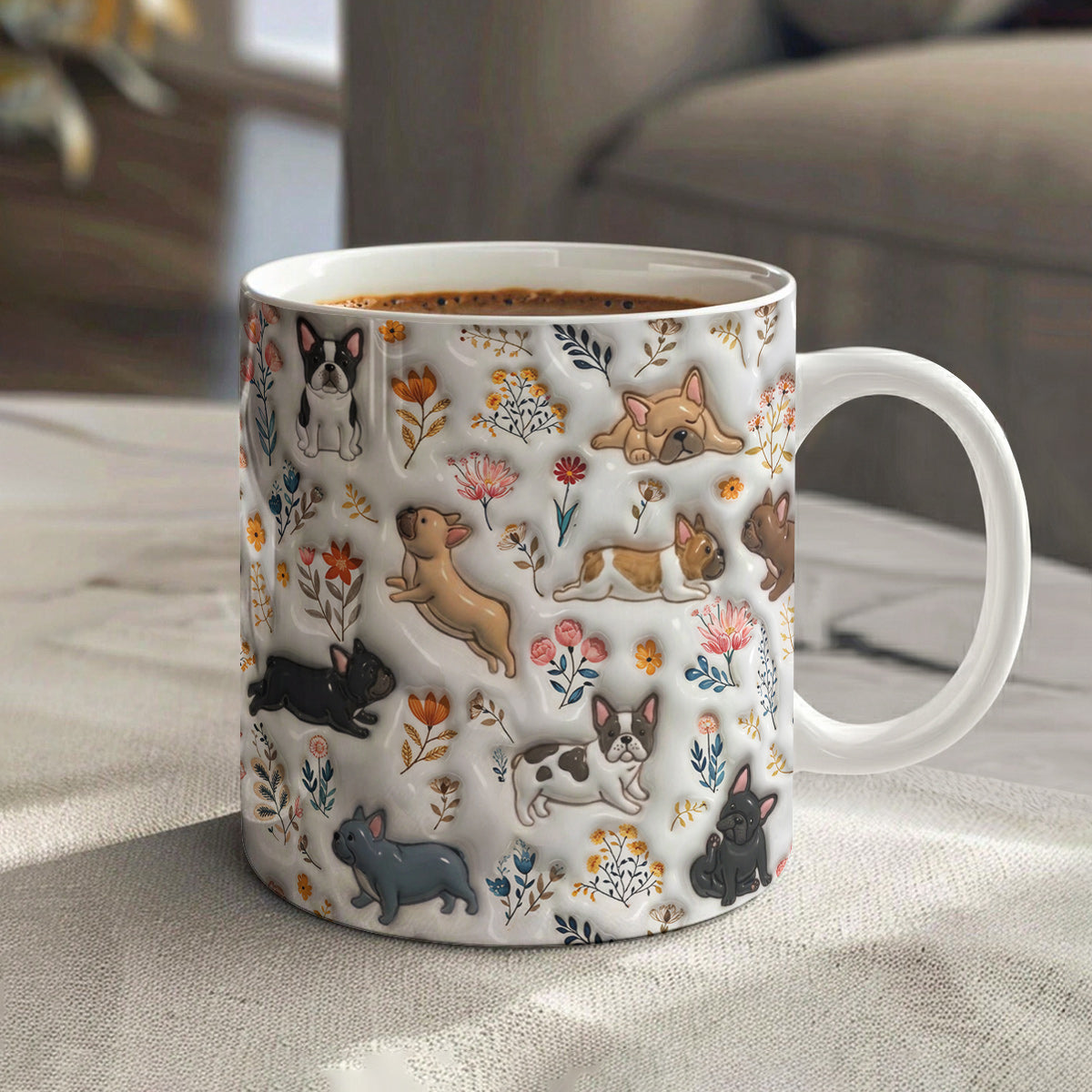 Lorva French Bulldog Flat Print Mug Cute Field Floral