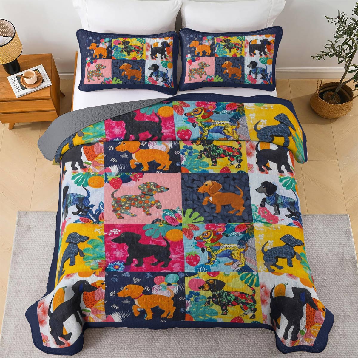 Lorva All Season Quilt 3-Piece Set Amazing Tropical Dachshunds