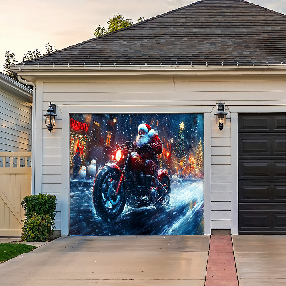 Lorva Christmas Garage Door Banner Decoration Santa’s Holiday Thunder