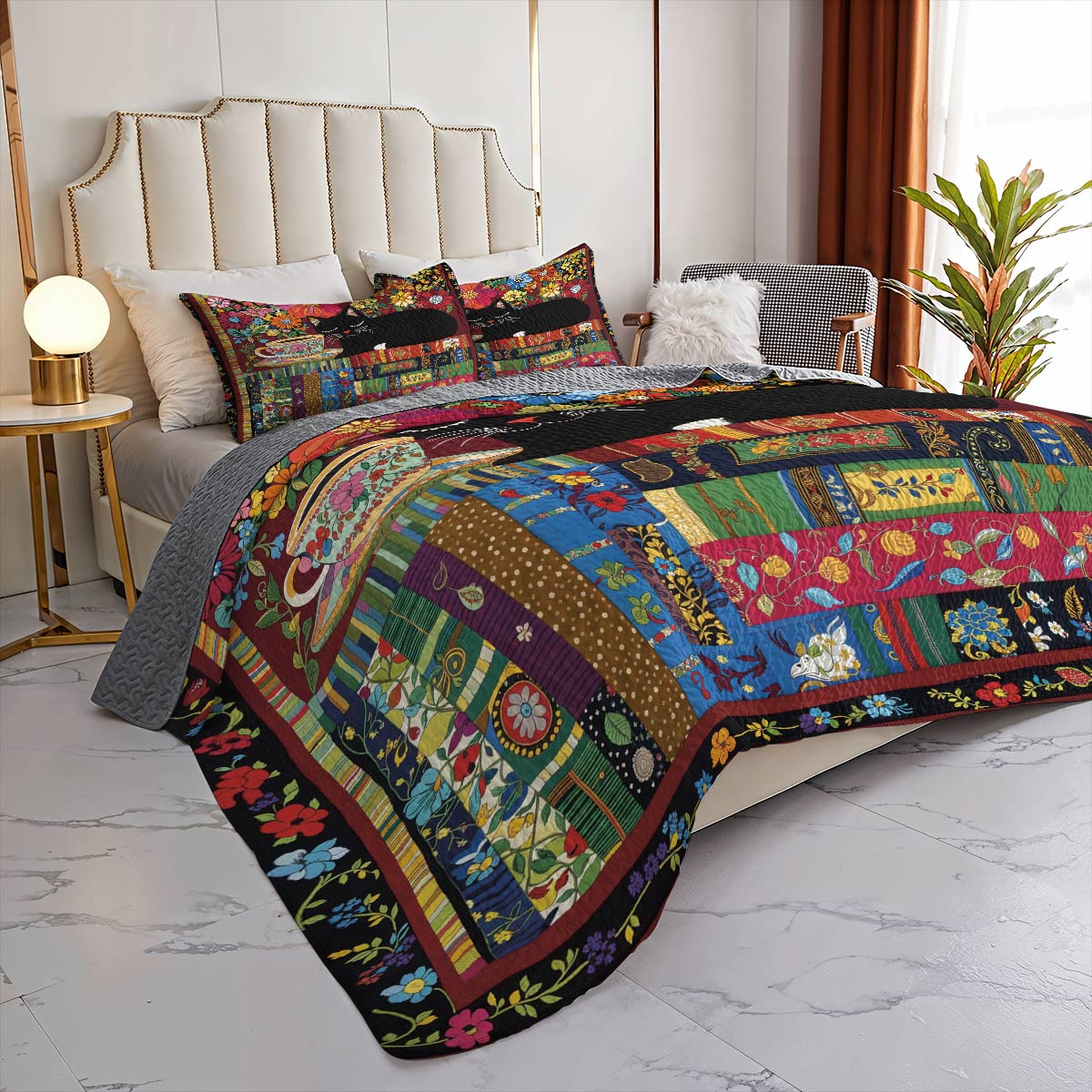 Lorva Cat All Season Quilt 3-Piece Set Whispers Of Flowers, Coffee, And A Stack Of Books