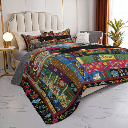 Lorva Cat All Season Quilt 3-Piece Set Whispers Of Flowers, Coffee, And A Stack Of Books