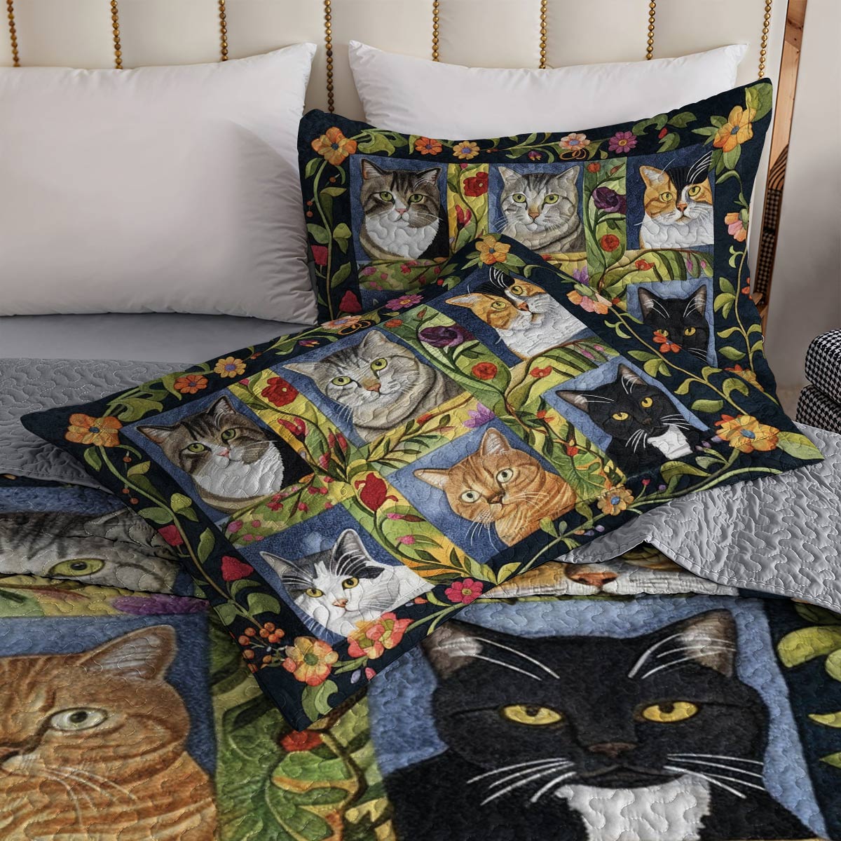 Lorva Cat All Season Quilt 3-Piece Set Mysterious Garden