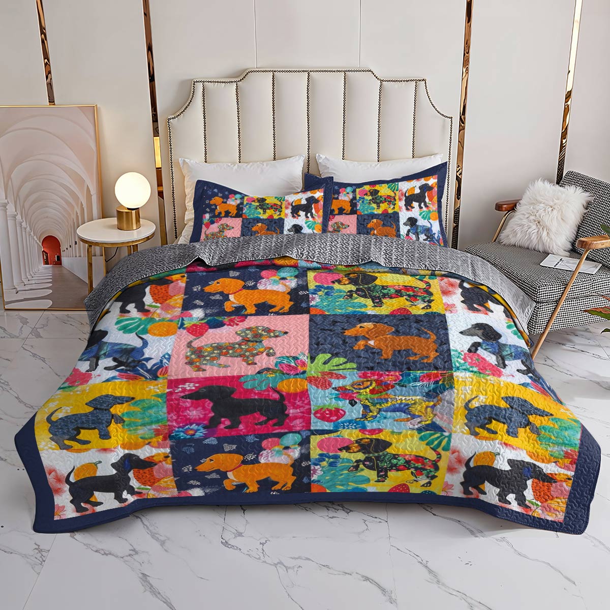 Lorva All Season Quilt 3-Piece Set Amazing Tropical Dachshunds