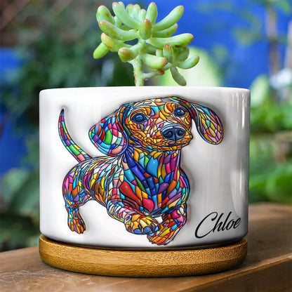 Lorva Dachshund Personalized Flat Print Ceramic Plant Pot Happy